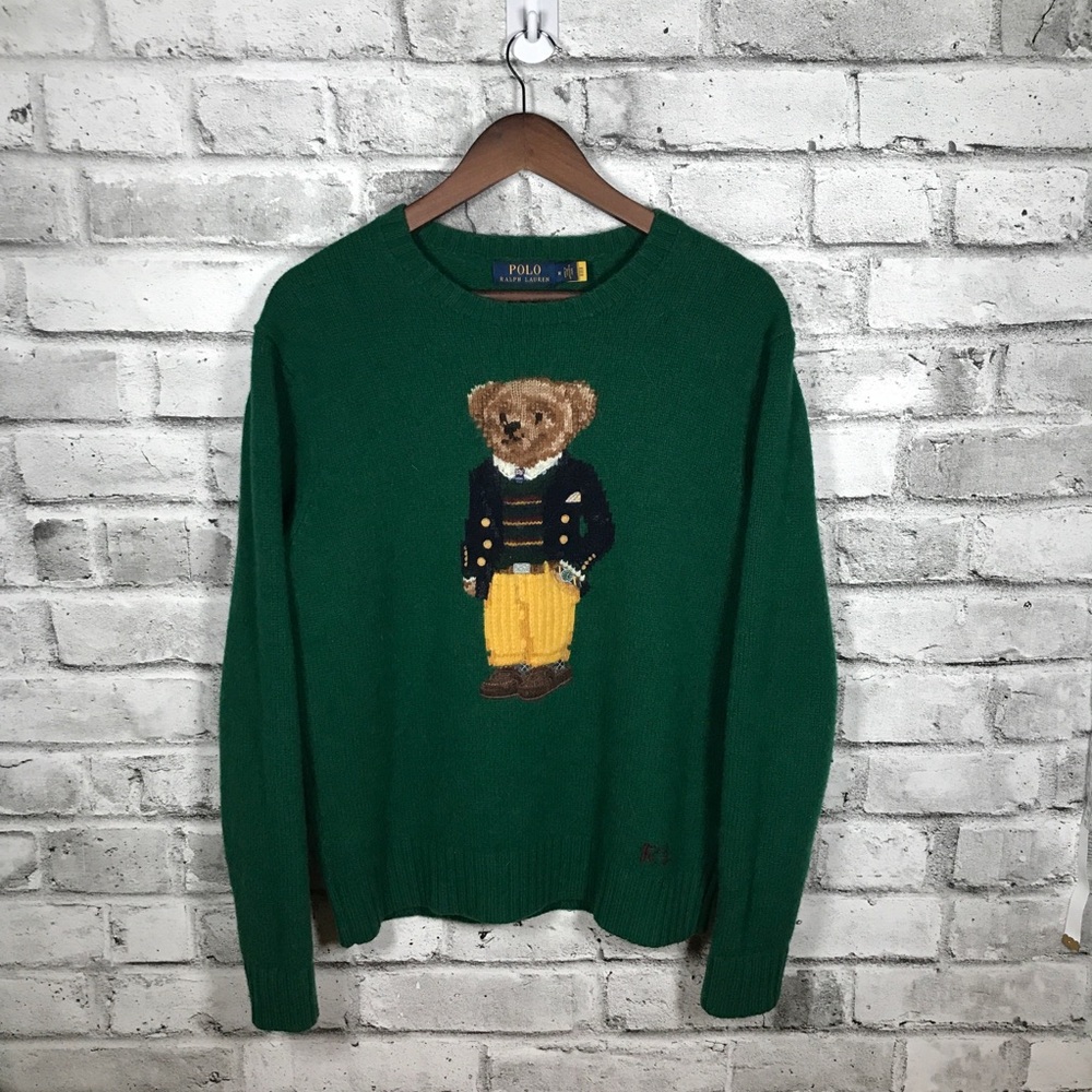 Polo by Ralph Lauren Green Military Bear Crewneck Sweater